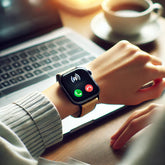 A high-quality, lifelike blog photo featuring a modern Bluetooth call smartwatch on a person's wrist.